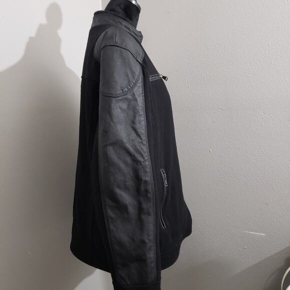 Black Burks Bomber Jacket Bay Men's Leather and Wool Sleeve and Sz Large - Picture 6 of 12